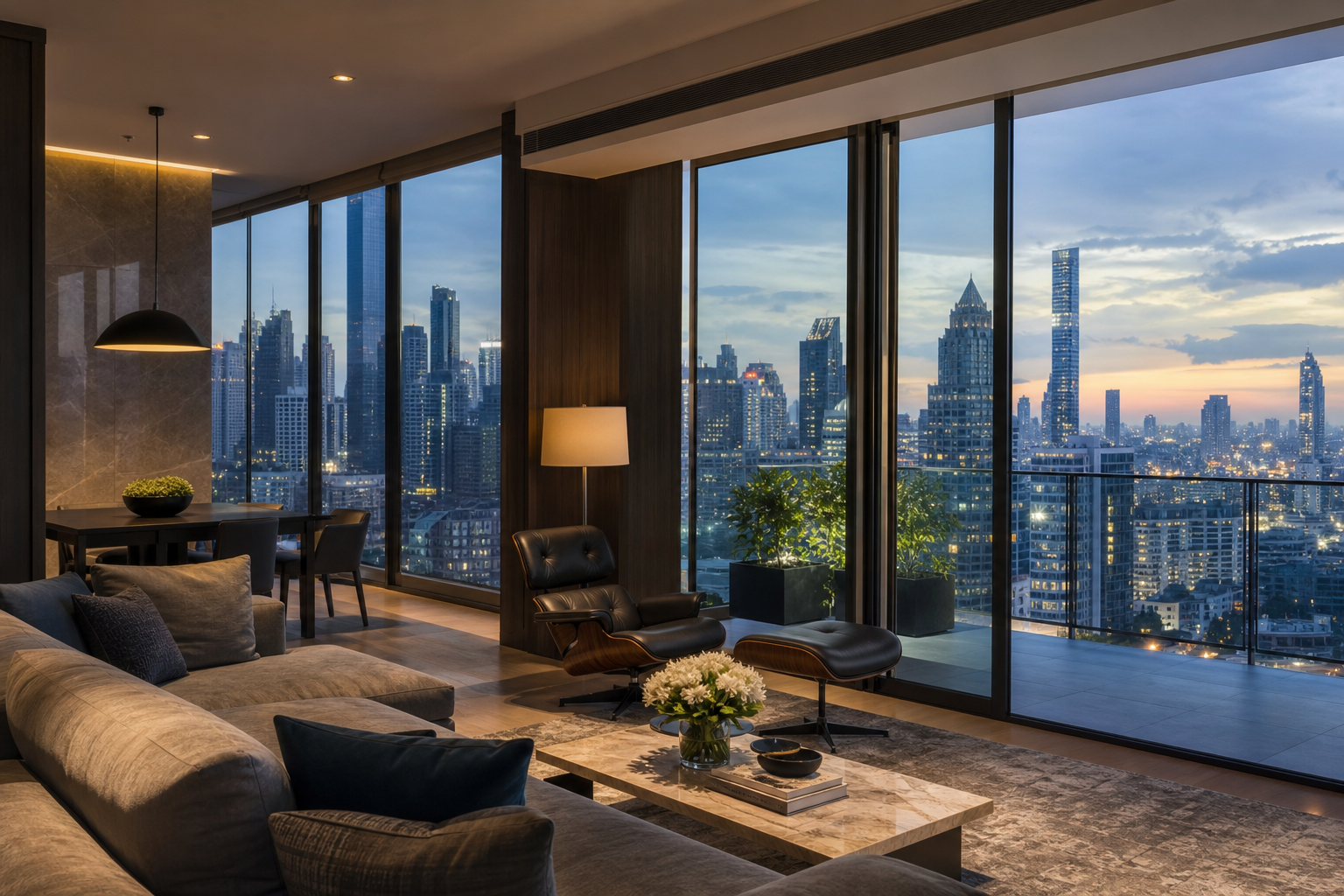 A modern Bangkok condominium overlooking the city
