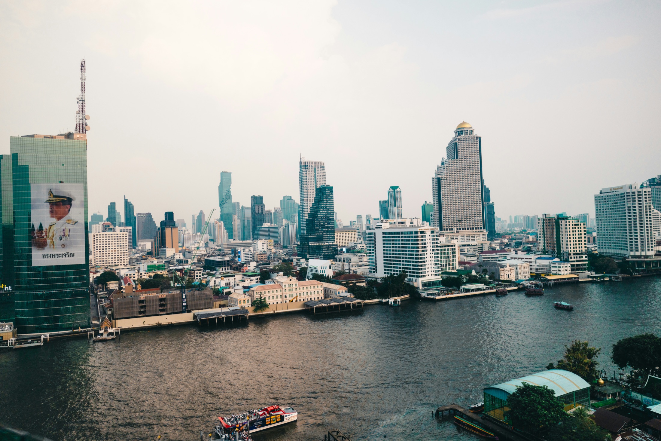 Bangkok skyline and river at dusk