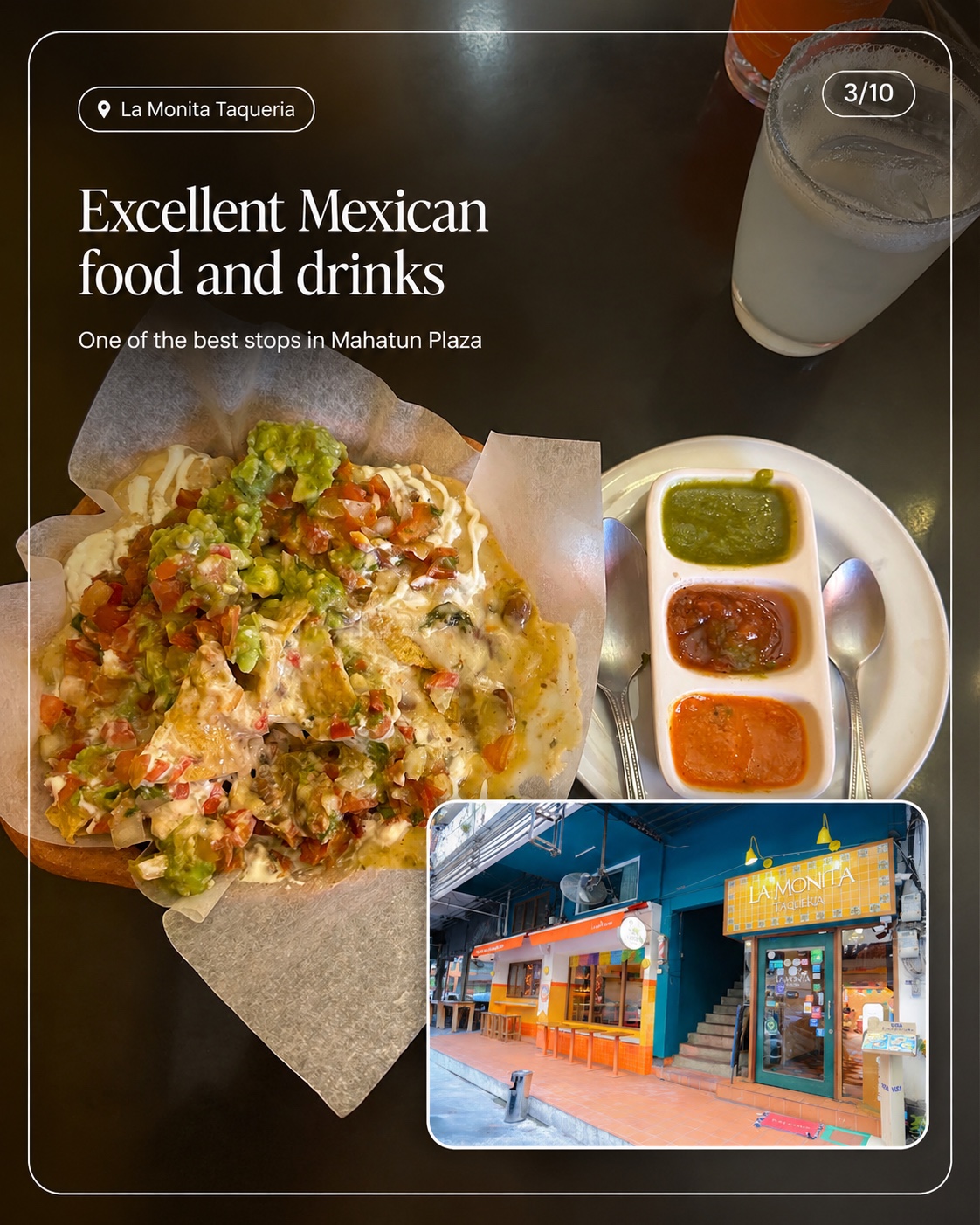 La Monita Taqueria food and storefront in Mahatun Plaza