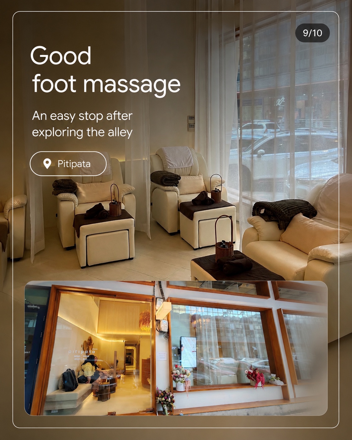 Pitipata foot massage interior and storefront in Mahatun Plaza